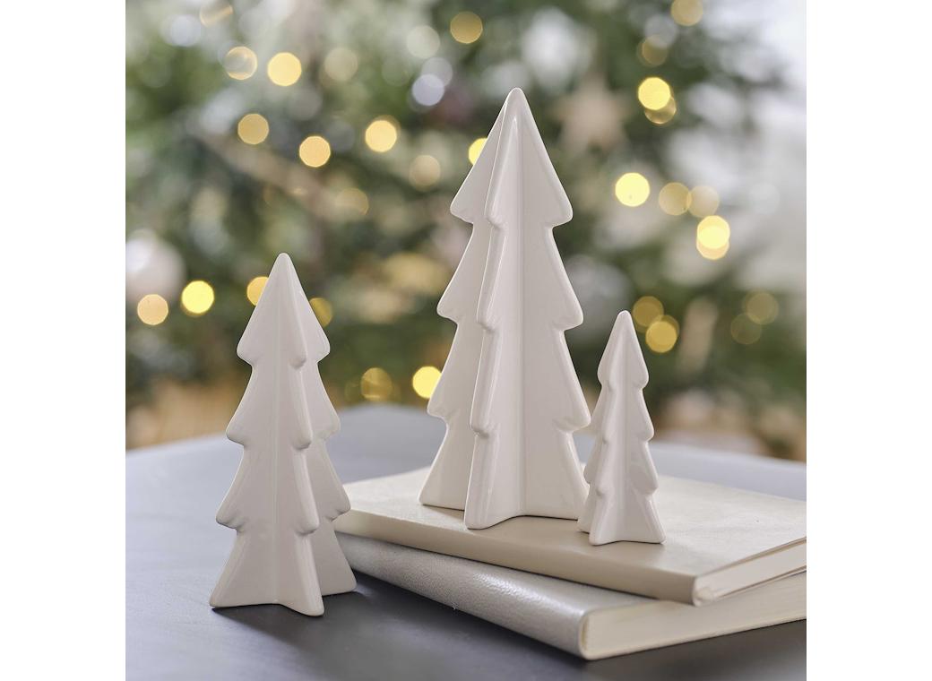 White Ceramic Christmas Tree Decorations 3pk