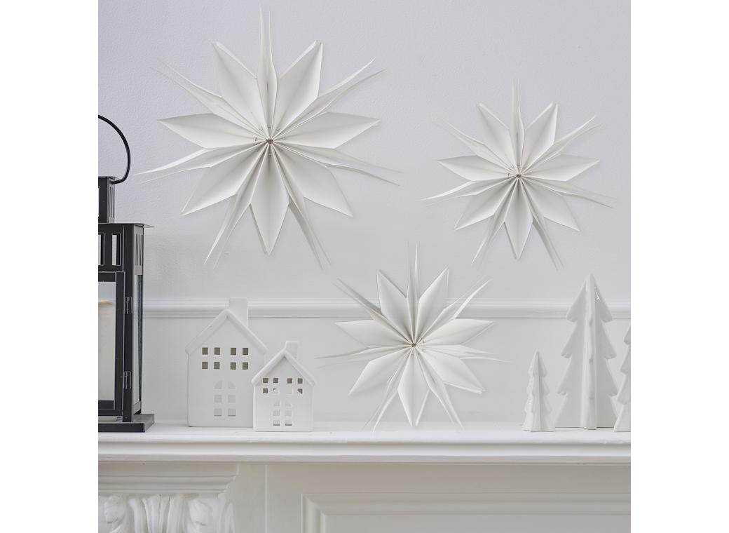 White Christmas Star Decorations 3pk