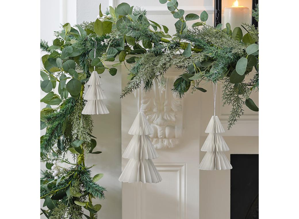 White Christmas Tree Honeycomb Decorations 3pk